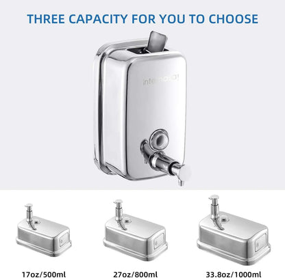 Soap Dispenser Wall Mount 304 Stainless Steel Commercial Hand Soap Dispenser, Manual Liquid Gel Soap Dispenser for Bathroom