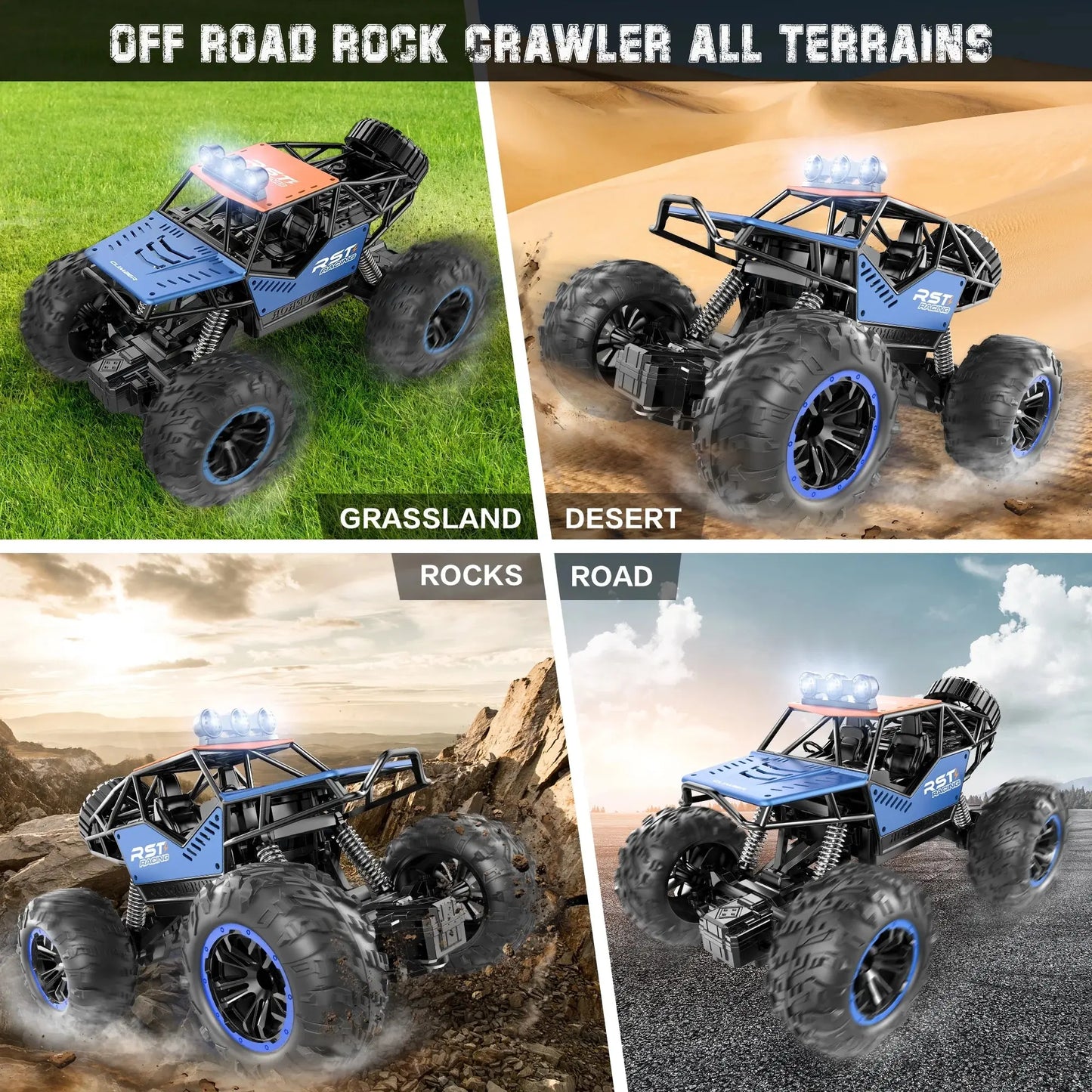 Blue Remote Control Cars 1:18, All Terrain Metal Shell 4X4 Off-Road Vehicle Monster Truck, High Speed 2.4 Ghz RC Car, Christmas Birthday Gift Outdoor Toys for Kids 6+ & Adults