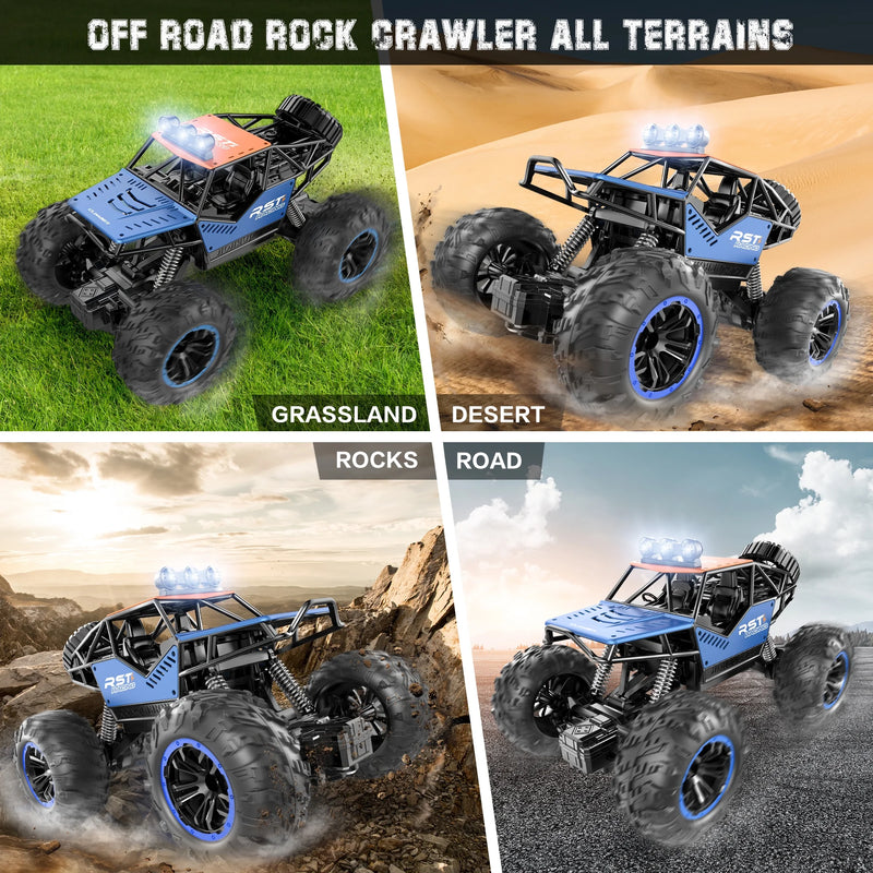 Blue Remote Control Cars 1:18, All Terrain Metal Shell 4X4 Off-Road Vehicle Monster Truck, High Speed 2.4 Ghz RC Car, Christmas Birthday Gift Outdoor Toys for Kids 6+ & Adults
