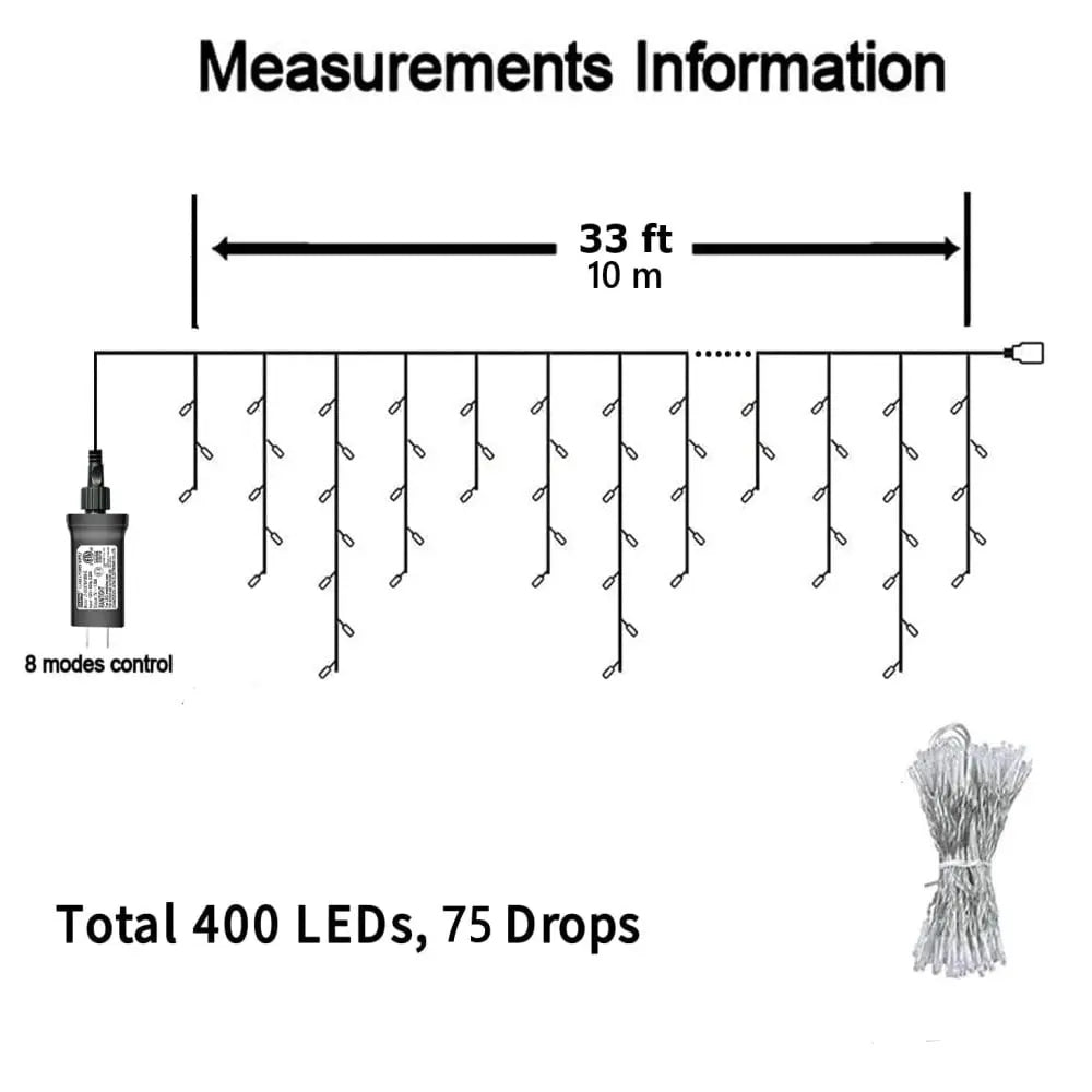 33Ft LED White Fairy String Lights - Perfect for Christmas, Weddings, and Outdoor Decor with 8 Modes and Timer Function