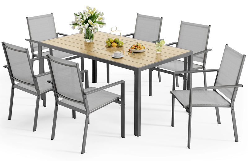 Transform Your Outdoor Space with the 7-Piece Gray Patio Dining Set - Includes 6 Stylish Textilene Chairs and a Durable Metal Table!