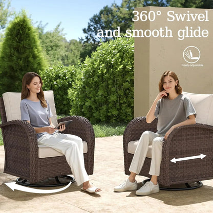 9 Pieces Wicker Patio Furniture Set, Luxury Outdoor Conversation Set with High Back Swivel Rocker Chairs