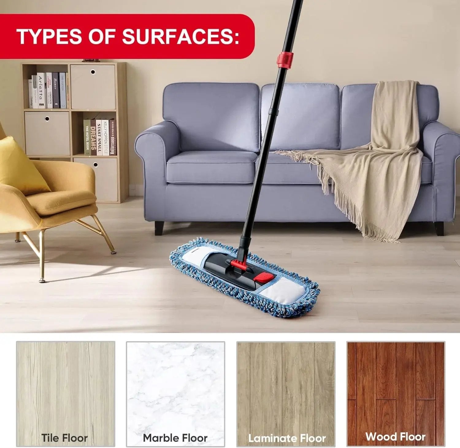 Microfiber Dust Flat Mop for Hardwood Floors with a Extra Chenille Refill, Dry & Wet