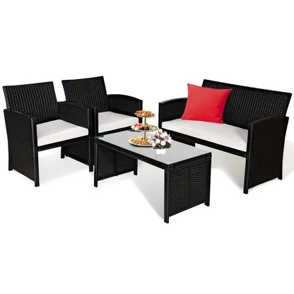 Transform Your Outdoor Space with Our Stylish 4-Piece Cushioned Rattan Sofa Set and Coffee Table