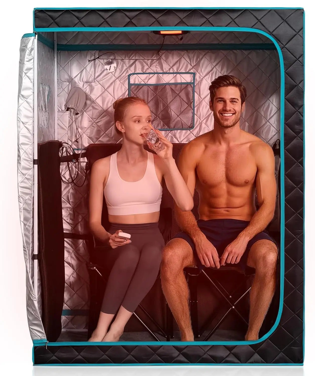 Portable Far Infrared Sauna, Home Two Person Sauna Box with 660Nm Red Light Therapy Lamp, X-Large Full Size Indoor SPA Tent for Body Recovery, Remote Control, 2 Folding Chairs, Blackgreen