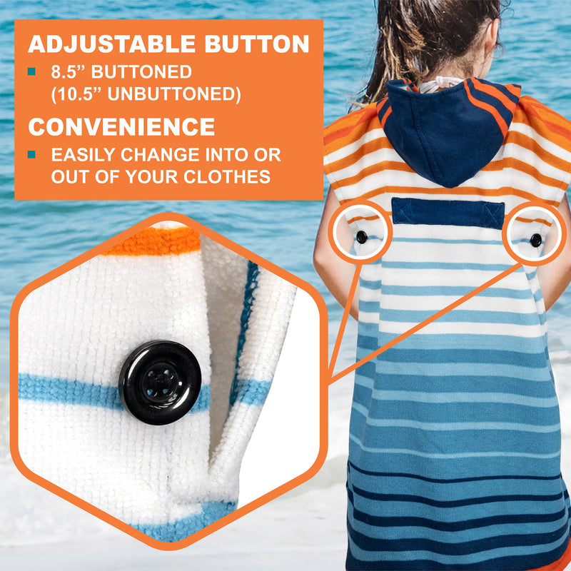 Cool Orange Stripe Kids Changing Robe Surf Poncho - Perfect for Beach Days & Pool Fun! 🏖️🌊 Quick Dry & Stylish for Teens 8-12! 🧡✨