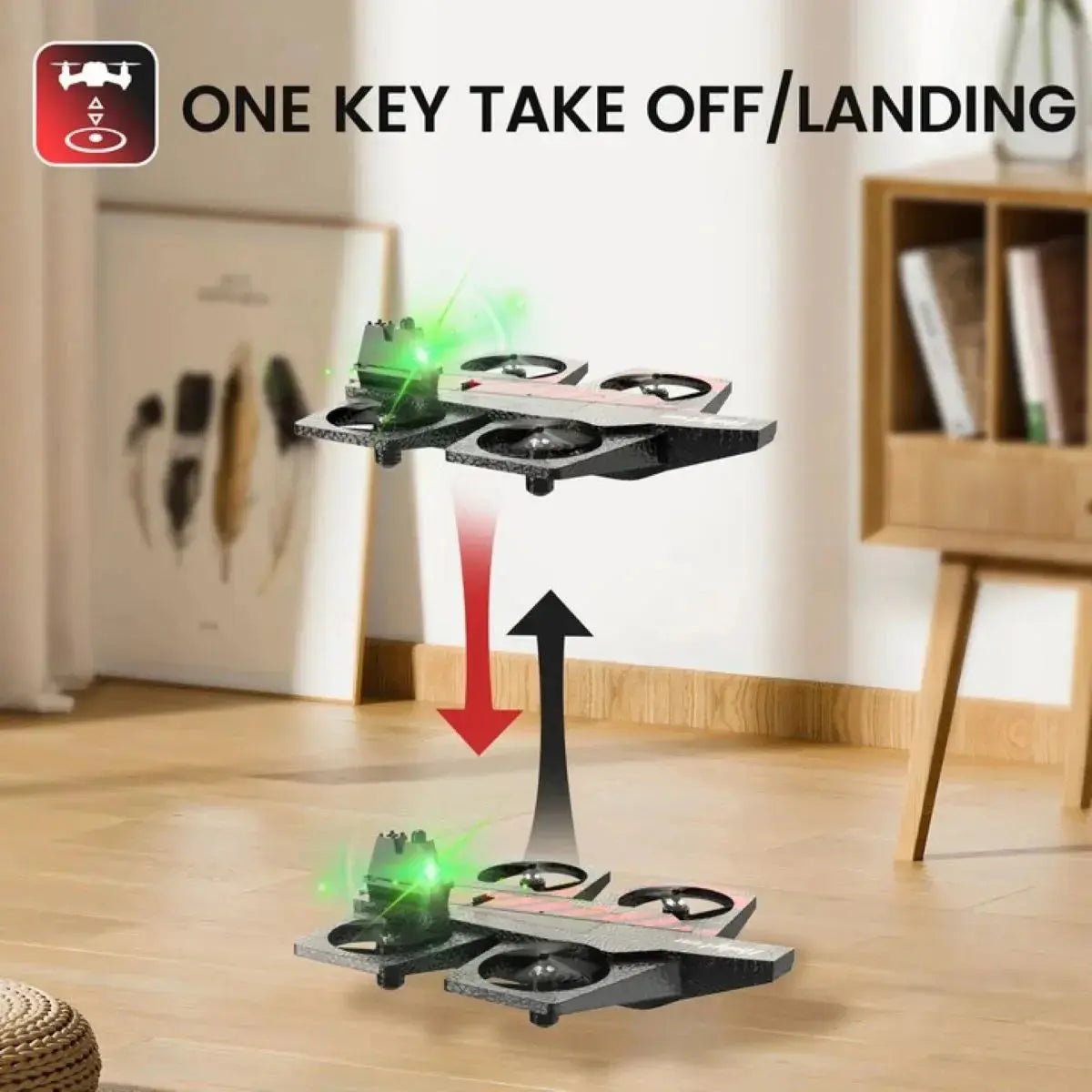 HT40 2 in 1 Drones for Kids Adults, Remote Control Drone Airplane for Beginners, RC Quadcopter Drone with Land Mode Fly Mode, Altitude Hold, Headless Mode, 3D Flips, Emergency Stop