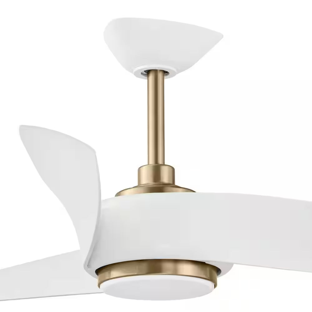 Tudor 56 In. Indoor Brushed Gold with White Blades Ceiling Fan with Adjustable White Integrated LED with Remote Included