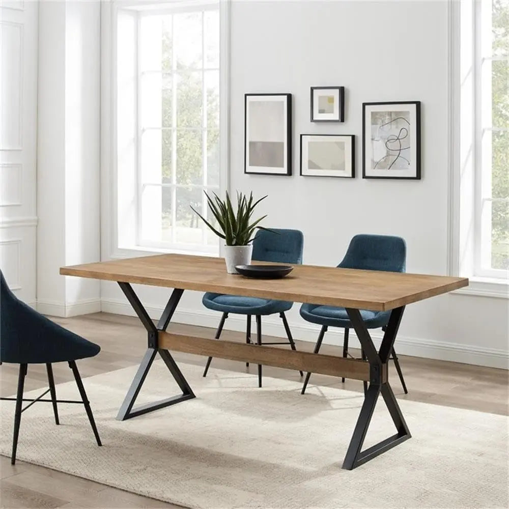 Harrold Modern Farmhouse Solid Wood X Leg Dining Table, 72 Inch, Rustic Oak