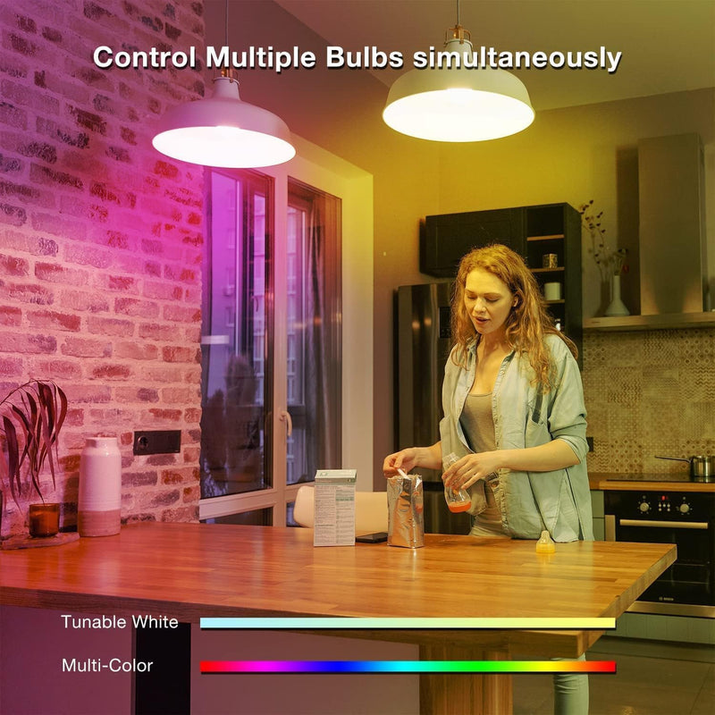 Smart RGBCW WiFi LED Light Bulbs, Compatible with Alexa & Google Home, A19 E26 9W (60W Equivalent) 800 Lumen, App-Controlled, No Hub Required, Pack of 6