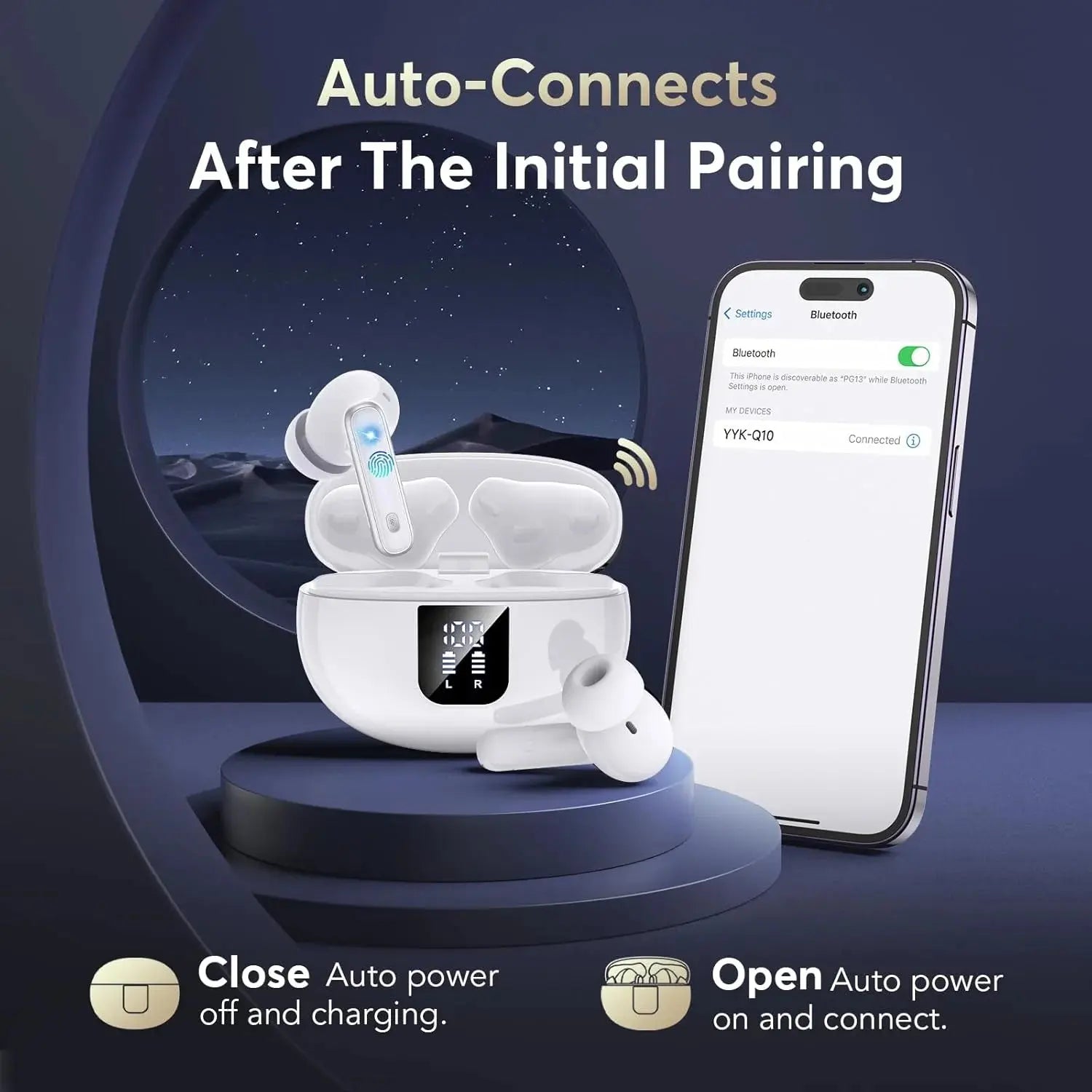 Wireless Earbuds Bluetooth 5.1 Headphones TWS Stereo In-Ear Earphones with IP7 Waterproof Built-In Mic Headset for Sport, 35Hours Playing Time, Charging Case & 3 Ear Tips