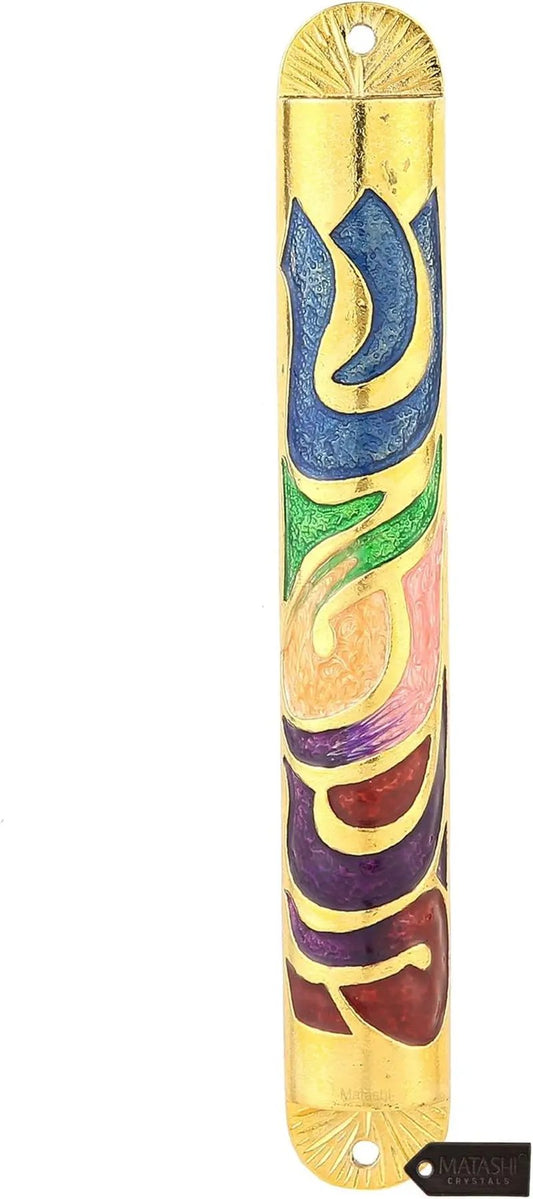 Gold Hand-Painted Multi-Color Enamel 6-Inch Mezuzah with Hebrew Shin - Elegant Home Door and Wall Decor for Jewish Holidays, Housewarming Gifts, and Blessings