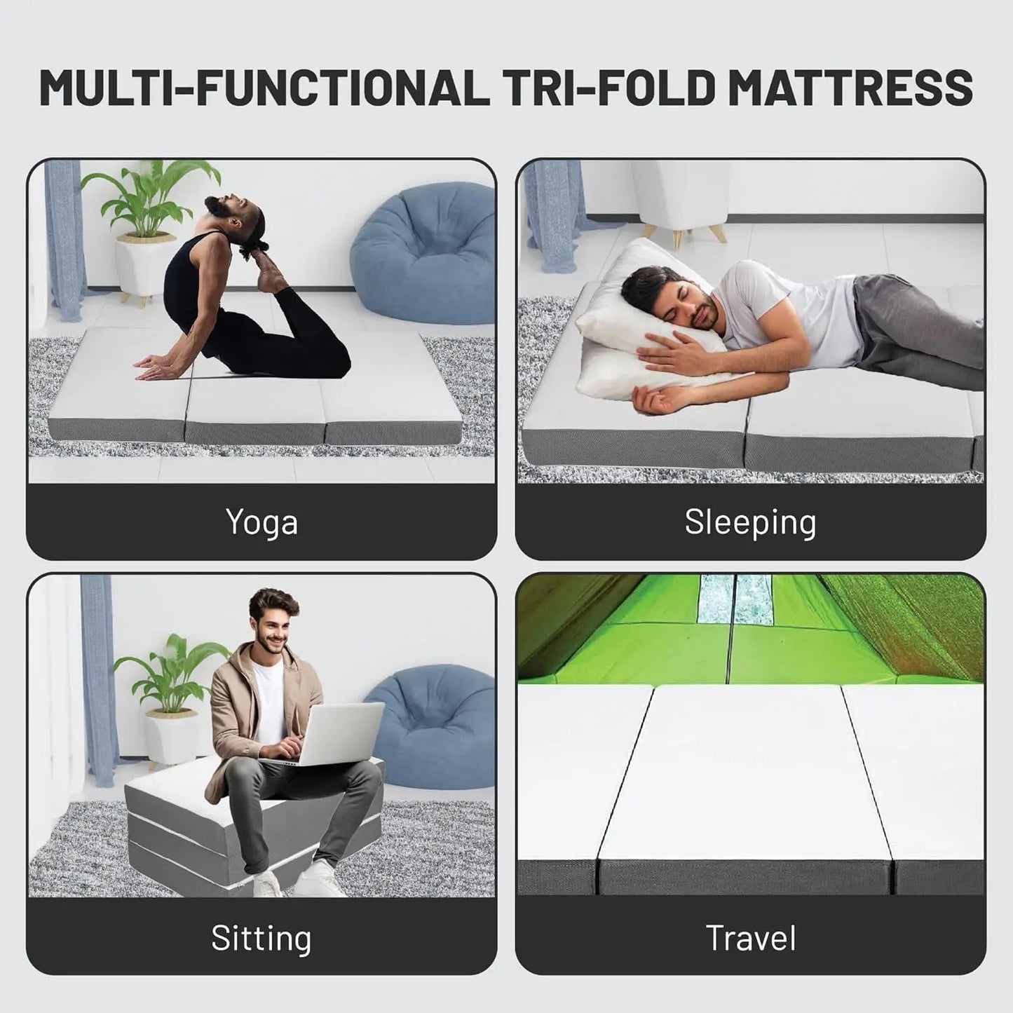 Gel Memory Foam Mattress, Cot Pad, Guest Bed, Portable Floor Mattress, Breathable Mesh Sides with Ultra Soft, Removable and Washable Cover