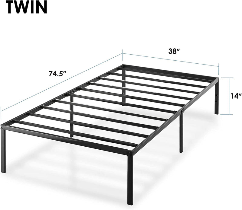 14-Inch Metal Platform Beds W/ Heavy Duty Steel Slat Mattress Foundation (No Box Spring Needed), Black
