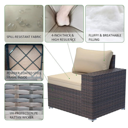 Patio Furniture Sets 6 Pieces PE Rattan Wicker Furniture Patio Sofa Set(Sand)