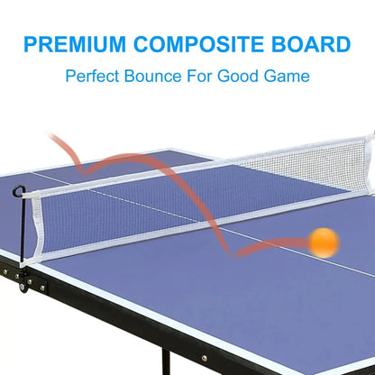 Table Tennis Table, Midsize Ping Pong Table Set with Net & 2 Ping Pong Paddles & 3 Balls, Foldable & Portable Table for Indoor Outdoor Game
