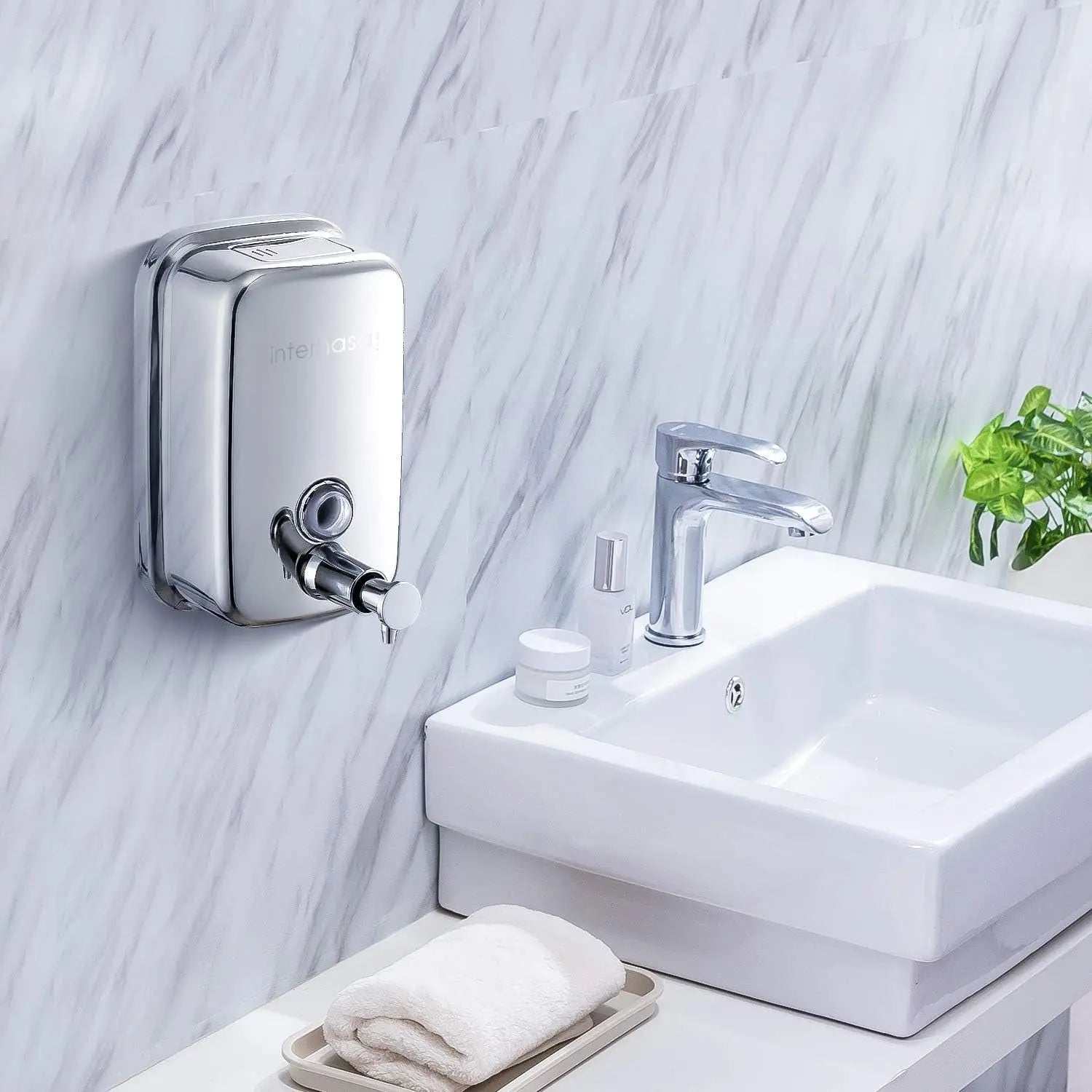 Soap Dispenser Wall Mount 304 Stainless Steel Commercial Hand Soap Dispenser, Manual Liquid Gel Soap Dispenser for Bathroom