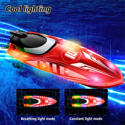 Remote Control Boat with LED Lights, 2.4G RC Electric Speed Boat, Waterproof, Includes Batteries - Red