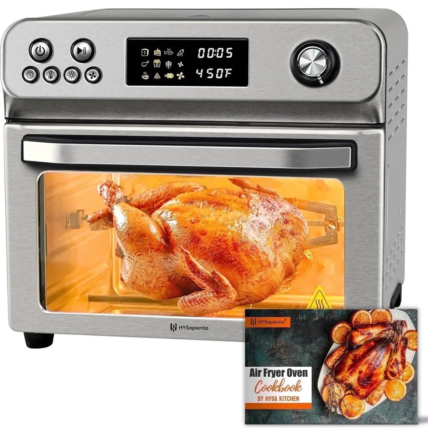 26QT 10-in-1 Stainless Steel Air Fryer Oven with Rotisserie - 1800W Convection Toaster Oven Combo, Easy to Clean Mini Toaster Oven