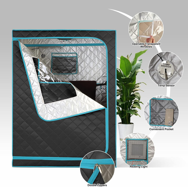 Portable Far Infrared Sauna, Home Two Person Sauna Box with 660Nm Red Light Therapy Lamp, X-Large Full Size Indoor SPA Tent for Body Recovery, Remote Control, 2 Folding Chairs, Blackgreen