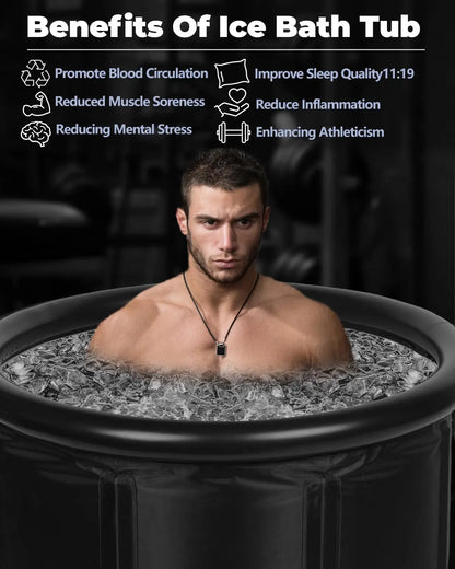 XL Ice Bath Tub for Athletes & Adults - 105 Gallons Ice Tub, Cold Plunge Tub with Cover for Indoor Outdoor, Ice Plunge Tub for Recovery & Cold Water Therapy - Black