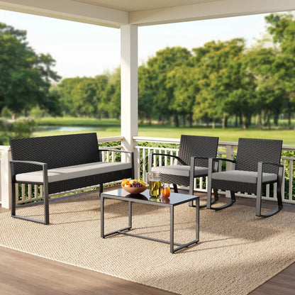 Patio Furniture Set, 4-Piece Outdoor Sectional Furniture Set with Coffee Table and Chairs for Conversation & Dining, Gray