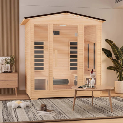 Outdoor Sauna, 4 Person Far Infrared Sauna, 10 Minutes Warm up Home Sauna, 3060Watt