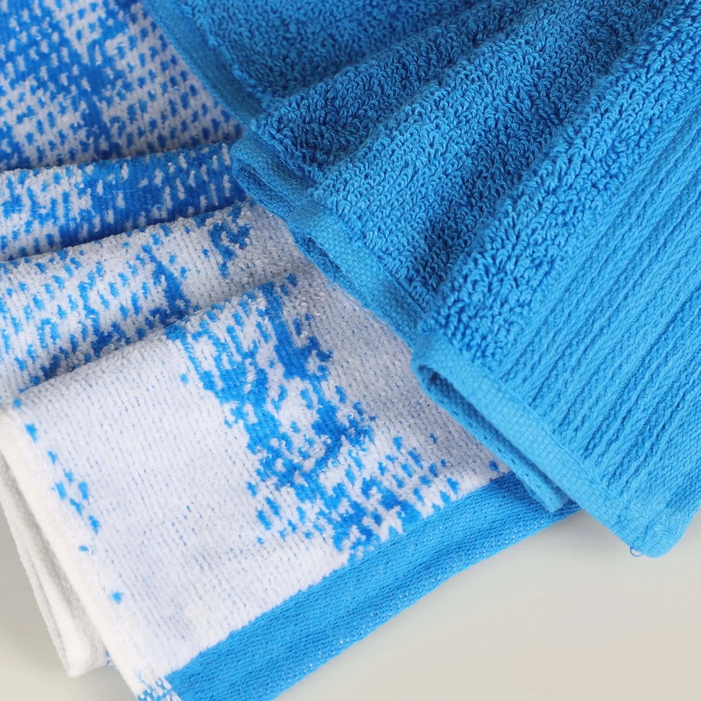 Cotton Marble Jacquard Border Bath Towel (Set of 4), Blue
