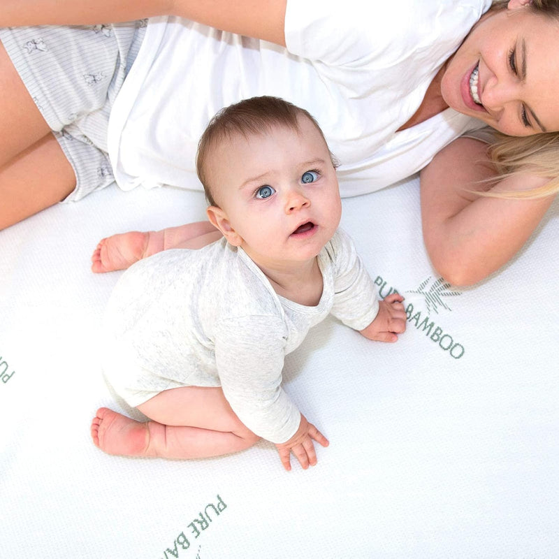 Queen Mattress Protector by , Waterproof - Viscose Derived from Bamboo, Breathable, Noiseless Mattress Cover Protects against Moisture, Spills, Stains (Queen)