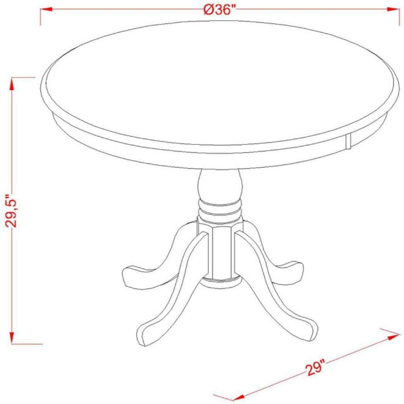 ANNO5-MAH-W 5 Piece Dining Set Includes a round Dining Room Table with Pedestal and 4 Wood Seat Chairs, 36X36 Inch, Mahogany