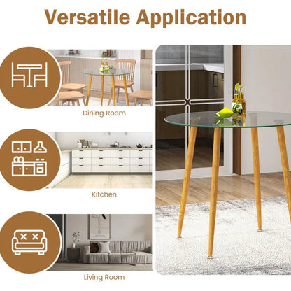 Round Glass Dining Table Leisure Coffee Table with Metal Legs