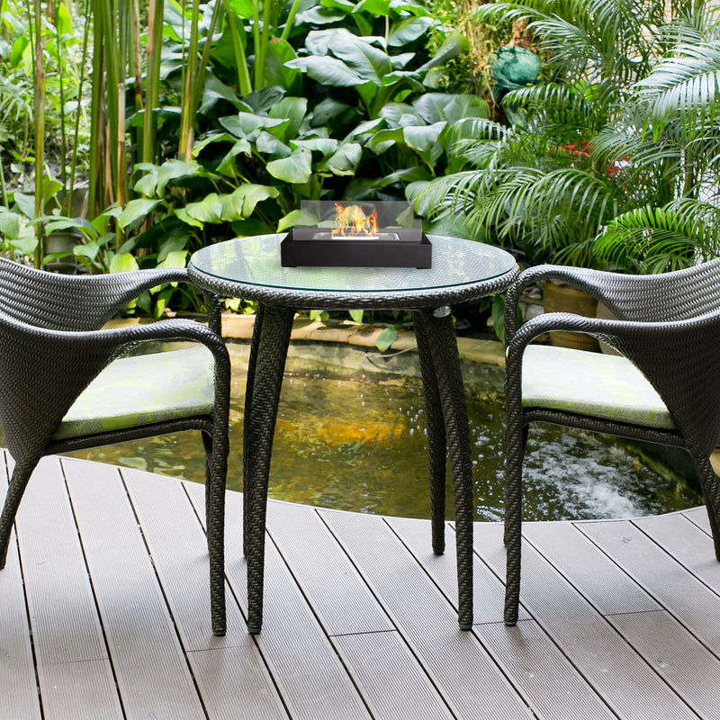 Bio Ethanol Rectangular Portable Firepit - Indoor or Outdoor Ventless Tabletop Firepit with 360-View (Black)