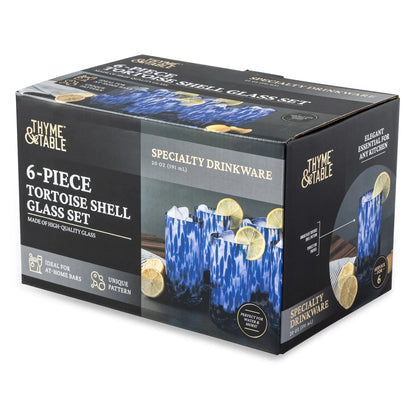 20 Fl Oz Blue Tortoise Drinking Glasses, Set of 6