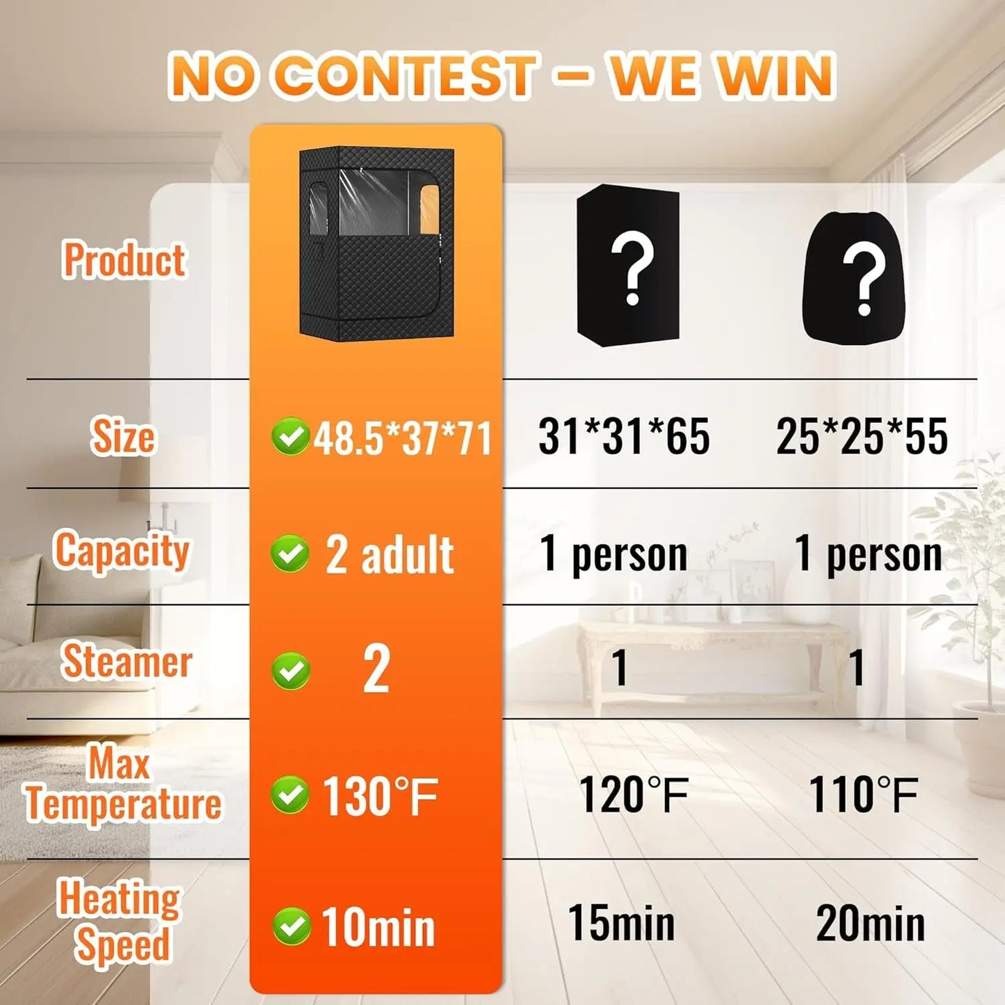 2 Person Portable Steam Sauna for Home, 1 or 2 Person Full Body Home Spa with 2 Foldable Chairs,9 Levels of Sauna Box with Remote Control, (Black, Large)