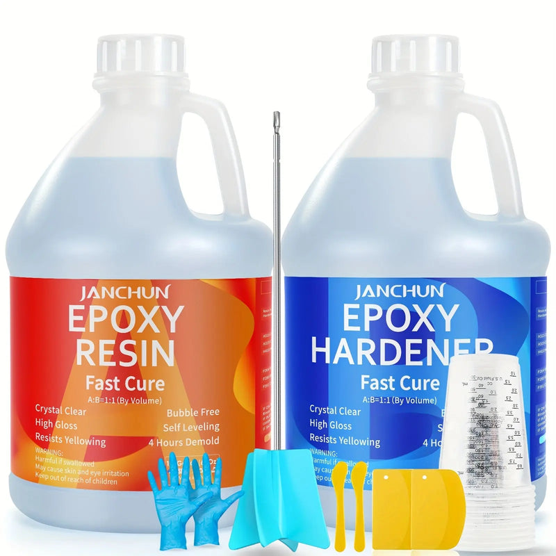 JANCHUN Epoxy Resin 1Gallon - Crystal Clear Epoxy Resin Kit - No Yellowing No Bubble High Gloss Casting & Coating Resin For Art Crafts, Fast Cure Art Resin For Jewelry Making, DIY, Art Painting, Wood & Resin Molds (1/2 Gallon Our3Designs
