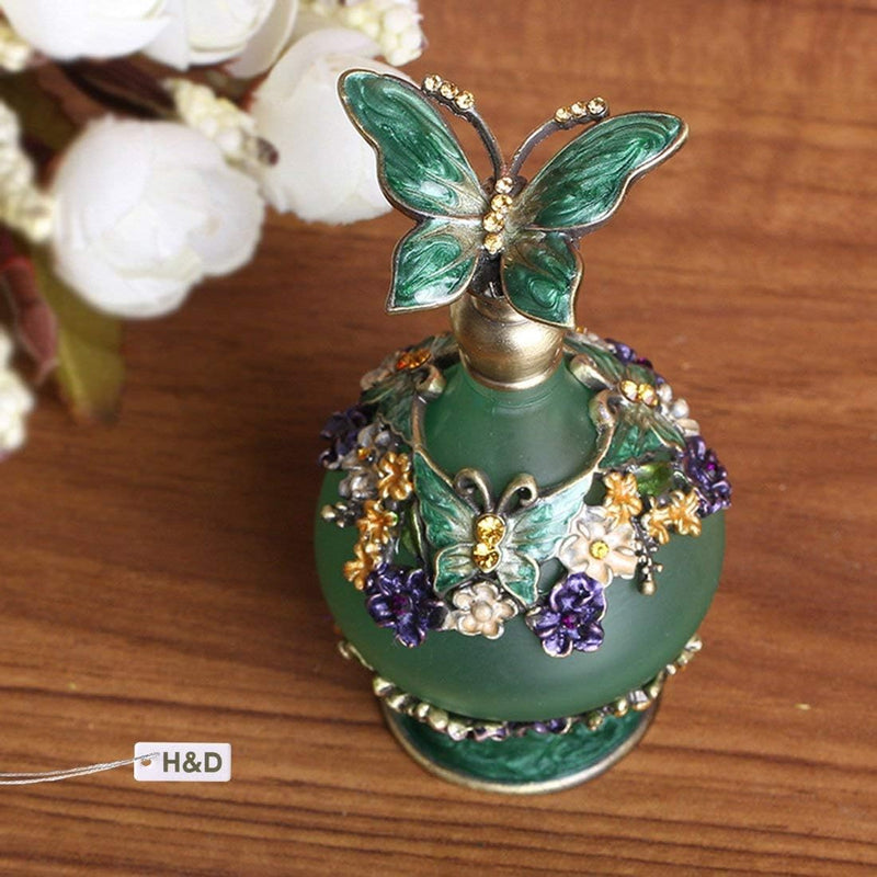 H&D Elegant Retro Mini Green Butterfly Perfume Bottle - 24ml Charming Fragrance Container