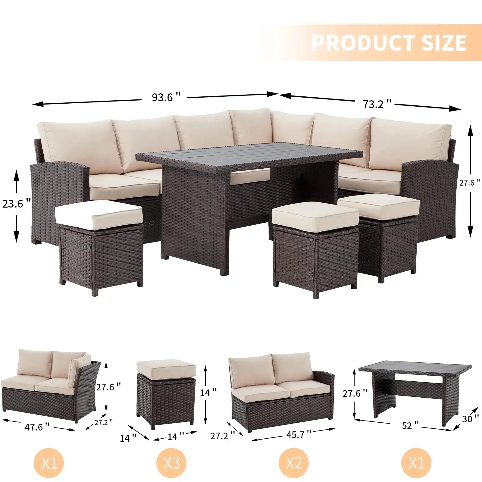 Transform Your Outdoor Experience with the Elegant 7 Piece Patio Conversation Set – Luxurious Beige Rattan Wicker Dining Furniture!