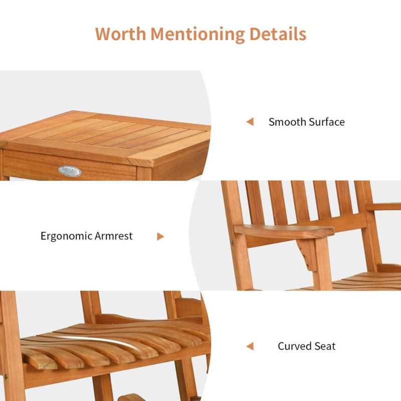 Stylish 3-Piece Eucalyptus Rocking Chair Set with Matching Coffee Table