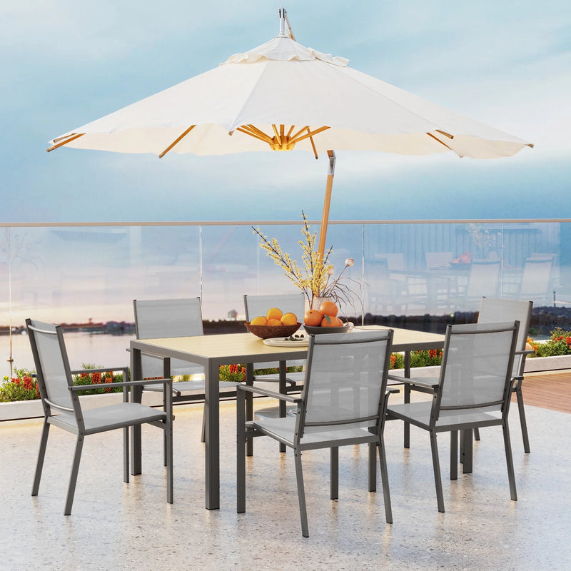 Transform Your Outdoor Space with the 7-Piece Gray Patio Dining Set - Includes 6 Stylish Textilene Chairs and a Durable Metal Table!