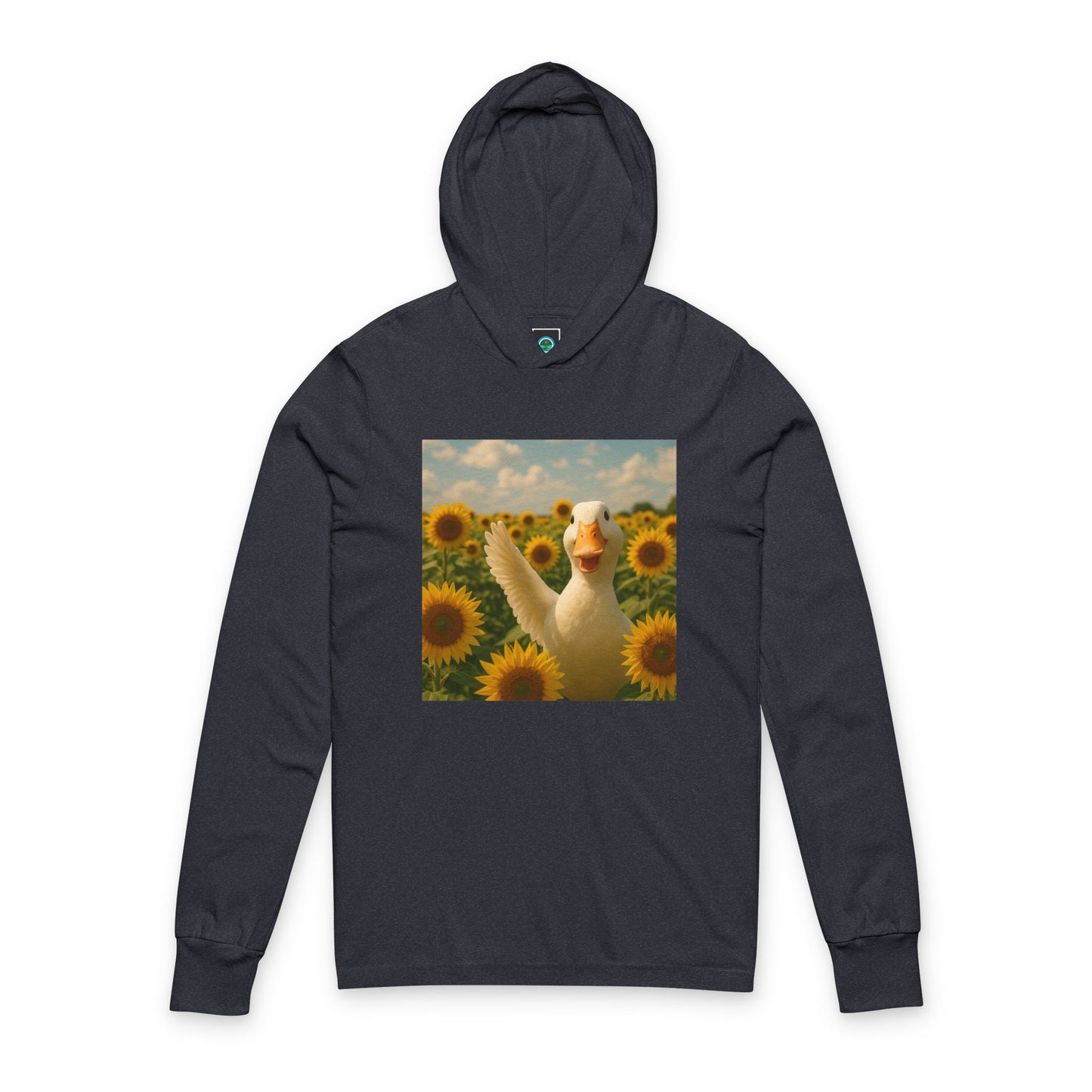 Sunflower Duck Unisex Hooded Long Sleeve Tee, Cute Casual Shirt, Funny Gift, Outdoor Wear, Spring Fashion, Unique (design included)