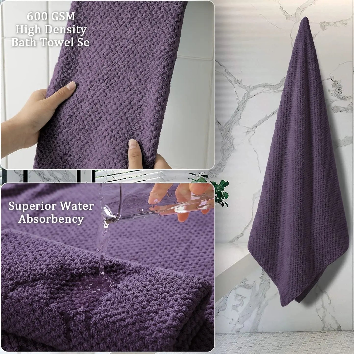 4 Pack Towel Set Oversized Bath Sheet Towels 600 GSM Ultra Soft Dark Purple Bath Towels