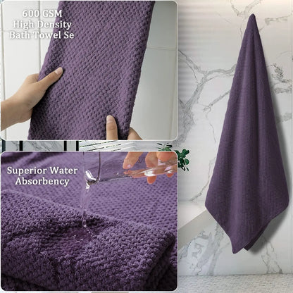 4 Pack Towel Set Oversized Bath Sheet Towels 600 GSM Ultra Soft Dark Purple Bath Towels