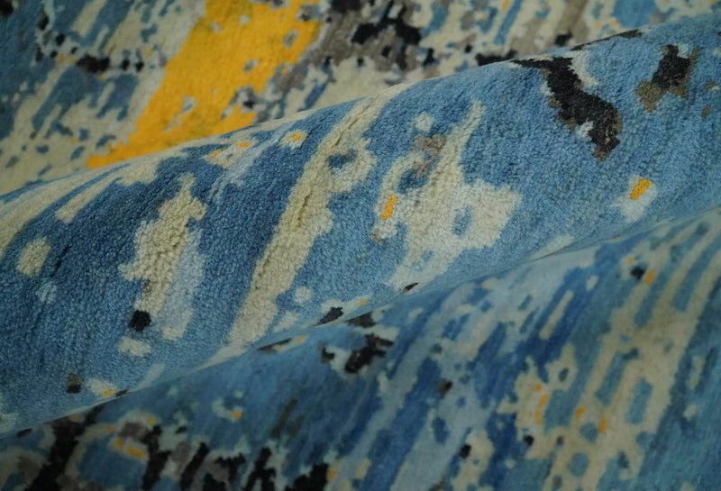 10x14 Fine Hand Knotted Blue and Black Modern Abstract Style Antique Wool and Silk Area Rug | AGR49 The Rug Decor