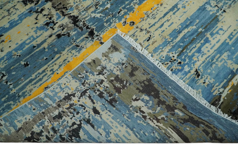 10x14 Fine Hand Knotted Blue and Black Modern Abstract Style Antique Wool and Silk Area Rug | AGR49 The Rug Decor