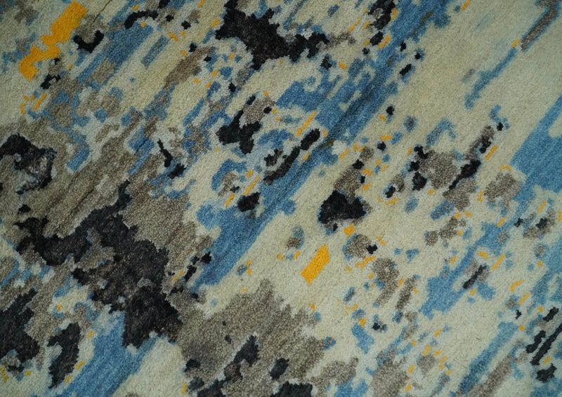 10x14 Fine Hand Knotted Blue and Black Modern Abstract Style Antique Wool and Silk Area Rug | AGR49 The Rug Decor
