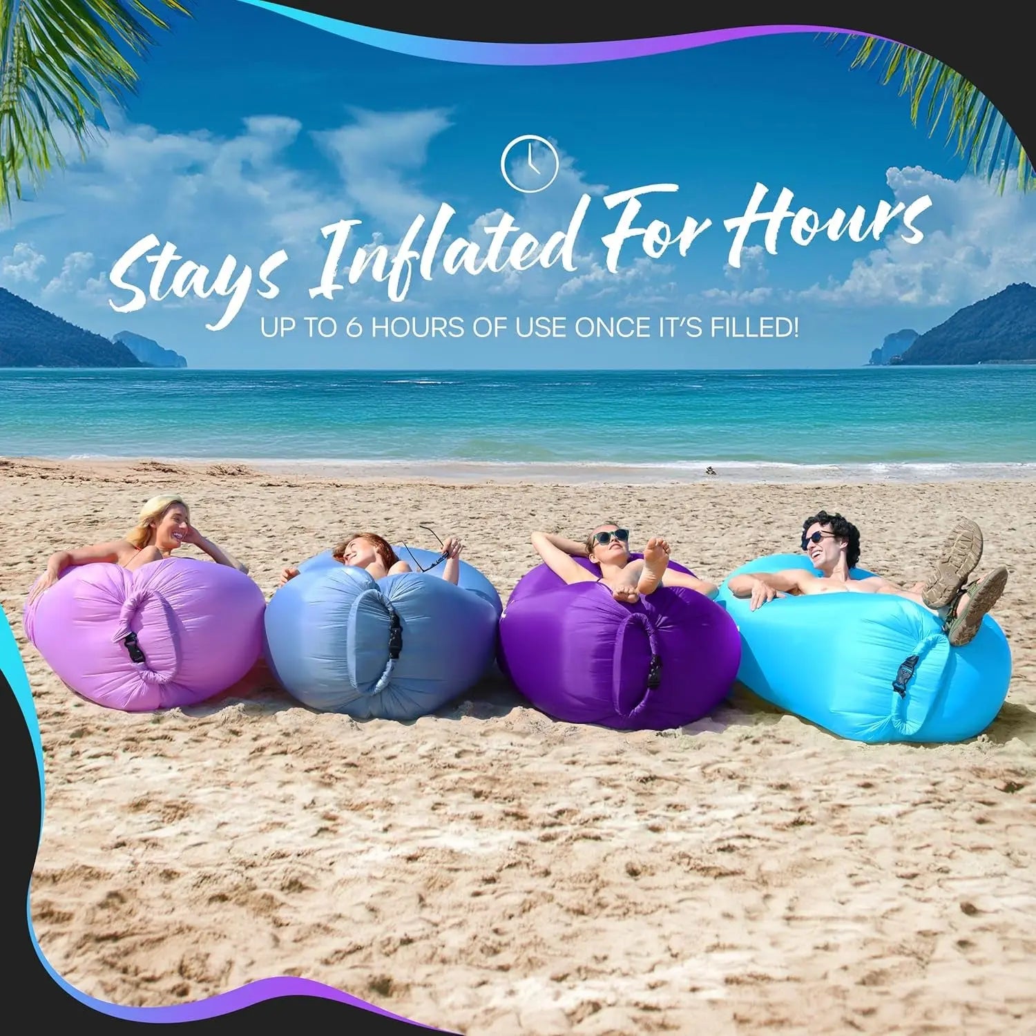 Inflatable Lounger | 210T Polyester Inflatable Chair | No-Pump Blow up Couch | Camping Couch Air Sofa Bed W/ 450 Lbs. Cap., Pockets & Matching Bag | Use as Inflatable Couch for Adults & Kids