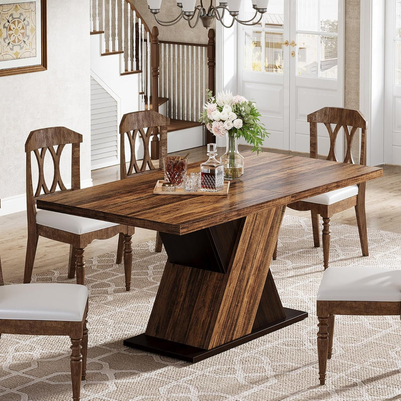 Farmhouse Dining Table for 4-6 People, 55-Inch Rectangle Kitchen Table, Wood Dining Room Table for Dining Room