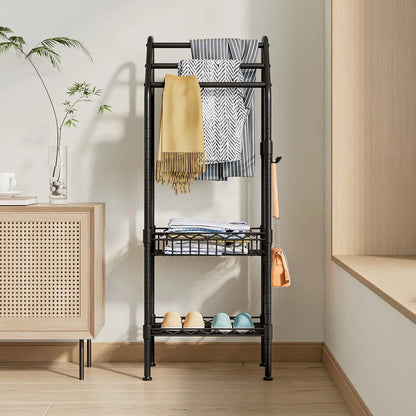 Metal 3 Tiers Free-Standing Towel Rack, Adjustable Bathroom Storage Organizer Shelf, Bath Towel Standing Shelf for Swimming Pool, Black