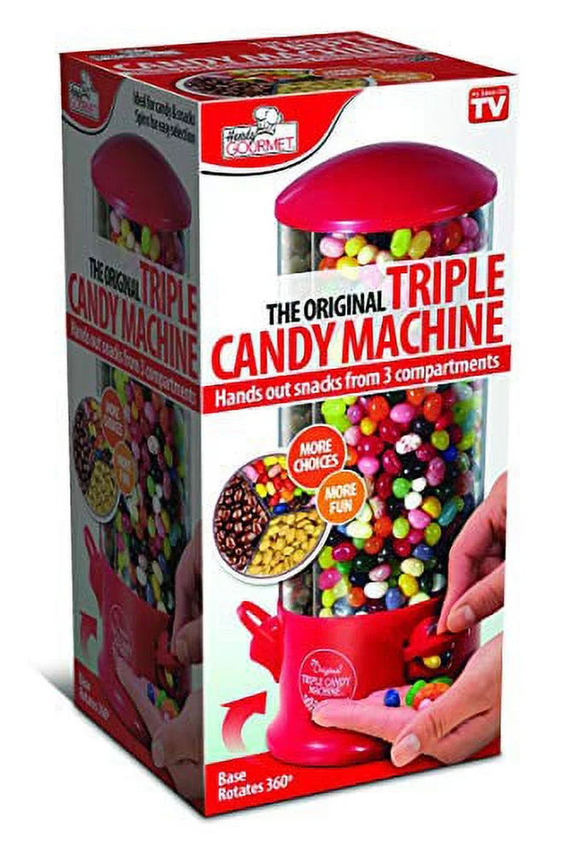 Handy Gourmet Triple Candy Machine - Store & Organize 3 Unique Snacks -360 Degree Spin (Red)