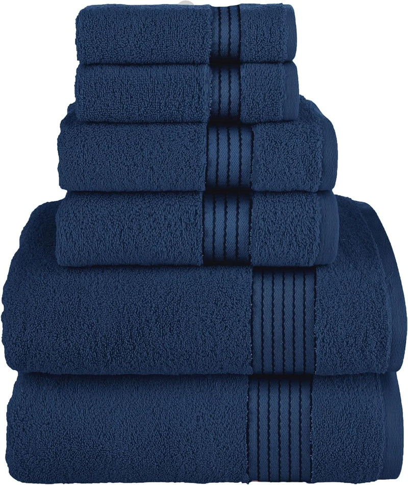 Hotel Quality Turkish Towel Set for Bathroom (6 Pcs Towel Set), Navy